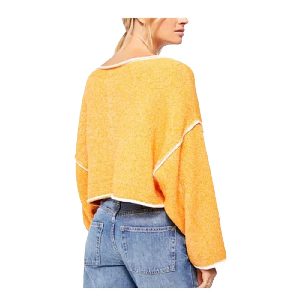 Free People Vibrant Orange‎ Scoop Neck Sweater XL